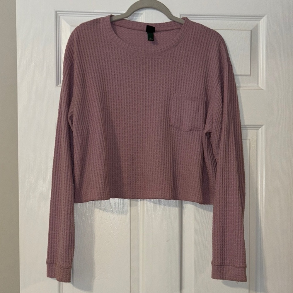 Women's Long Sleeve Waffle Knit Top - Purple